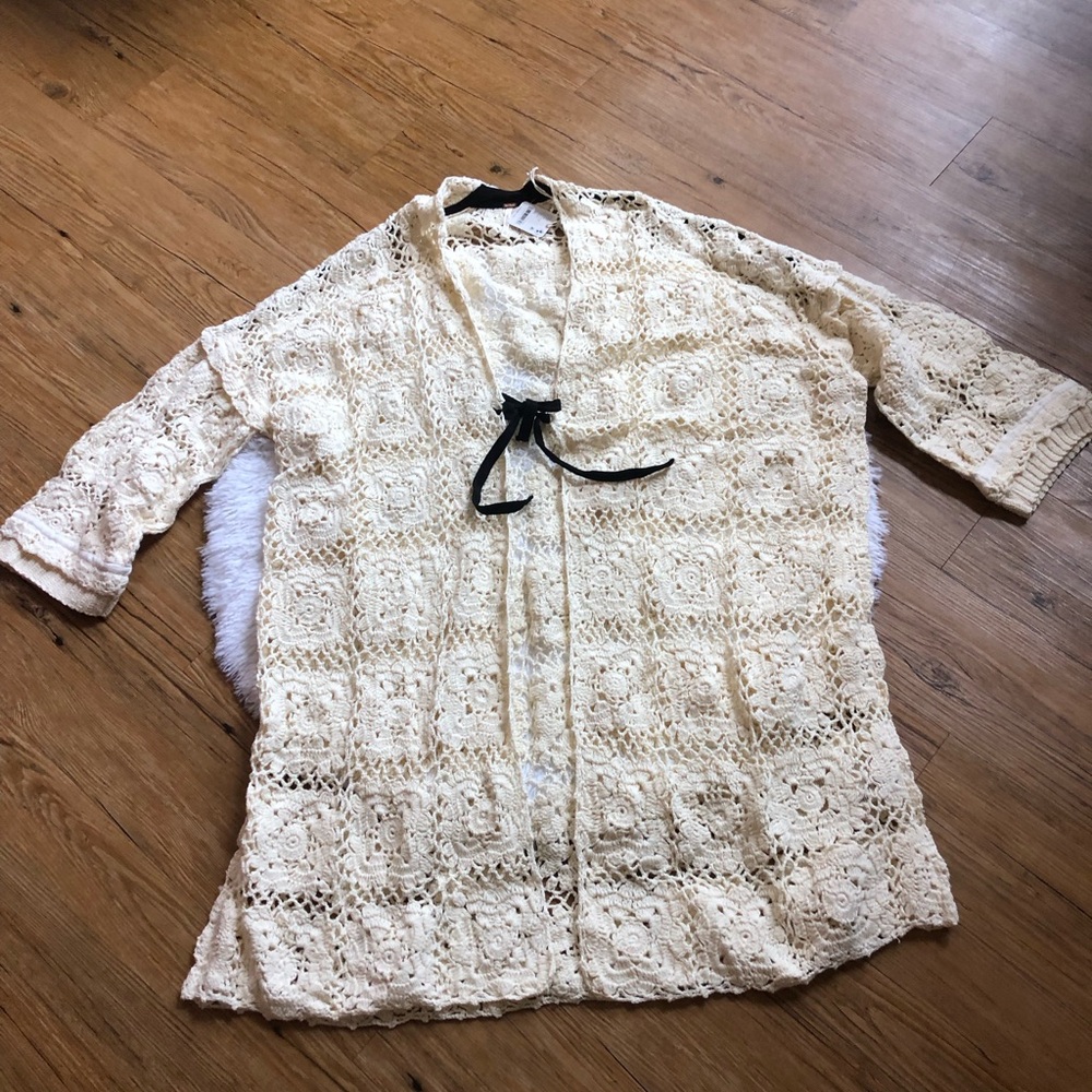 Free People Crochet Open-Front Sweater Cardigan